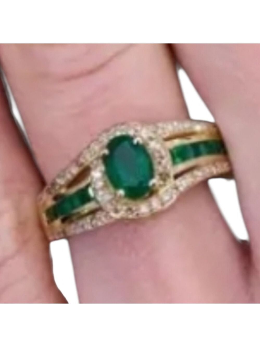 Goldtone Ring Green Gemstone Rhinestones